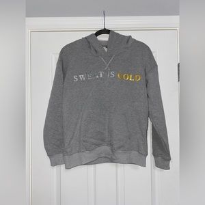 Hannah Bower Line, Sweat is Gold Gray Fleece Hoodie, Size S.